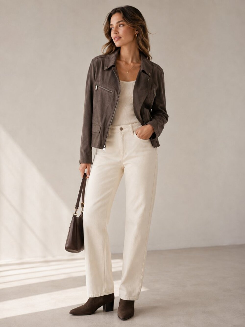 NWT Hutch Anthropologie Faux Suede Moto Jacket Taupe Gray Size L